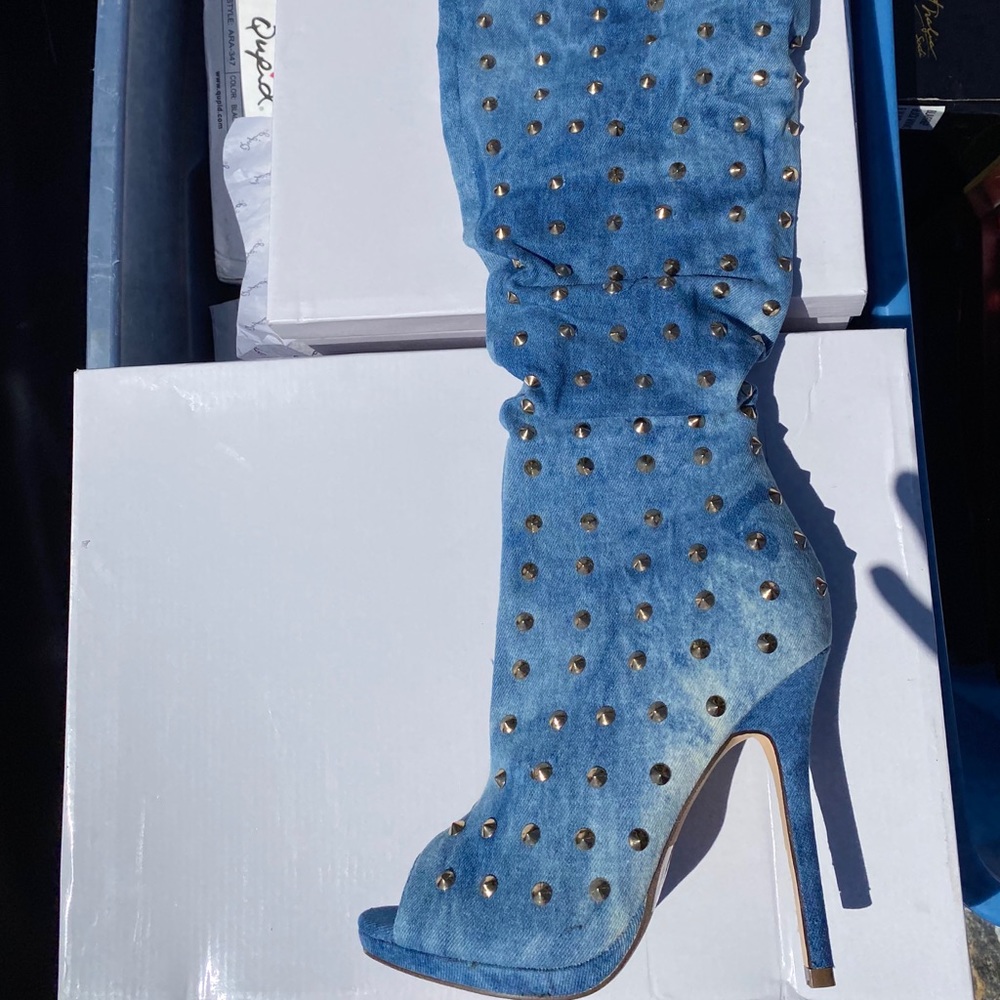 Denim high heel boots